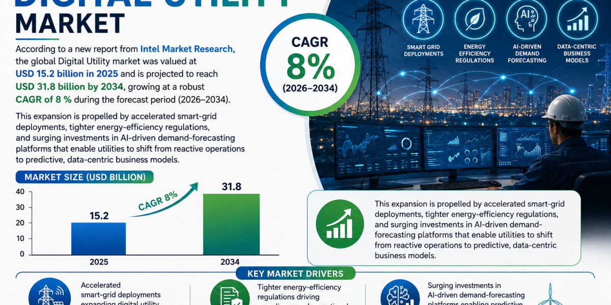 Digital Utility market was valued at USD 15.2 billion in 2025 and is projected to reach USD 31.8 billion by 2034