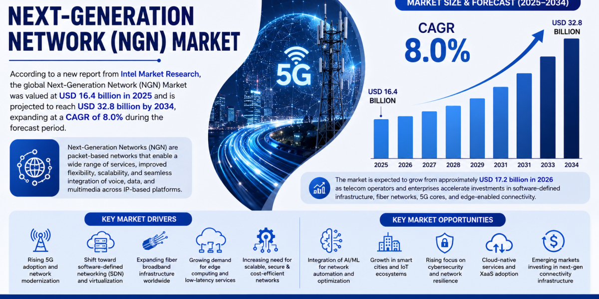Next-Generation Network (NGN) Market was valued at USD 16.4 billion in 2025